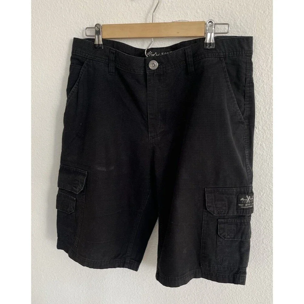 Marc Echo Cut & See Mens Cargo Shorts Sz 32 Black Cotton Casual Utility Y2K